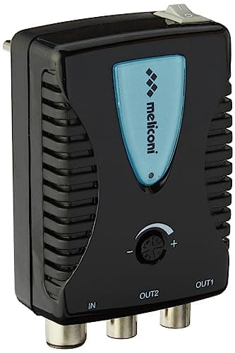 Meliconi AMP200, Amplificatore Antenna TV, Amplificatore Segnale Digitale Da Interni a 2 Vie, Alimentazione Diretta 220V, Filtro LTE