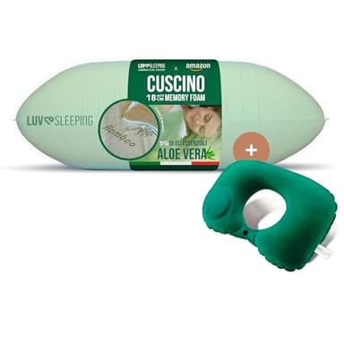 LUVSLEEPING - Cuscino Memory Foam Alto 18 cm Antirussamento Antireflusso | Cuscino Cervicale per dormire Morbido in Aloe Vera con federa in Bambù Anallergica | Cuscino Letto Ergonomico | Made in Italy
