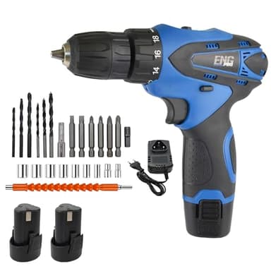 ENG PRO Trapano Avvitatore a Batteria da 12V in Valigetta 24 Accessori 2 Batterie e 1 Caricatore Velocità 0-1350 RPM Mandrino Autoserrante 10mm - UM ET AB12