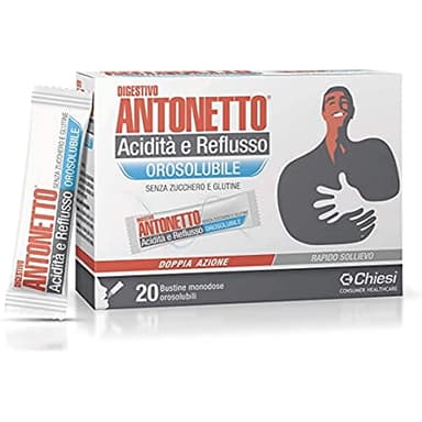 Chiesi, Digestivo Antonetto Acidità e Reflusso - Per il Trattamento di Dolori e Bruciori di Stomaco, Senza Zucchero e senza Glutine - Confezione di 20 bustine monodose orosolubili