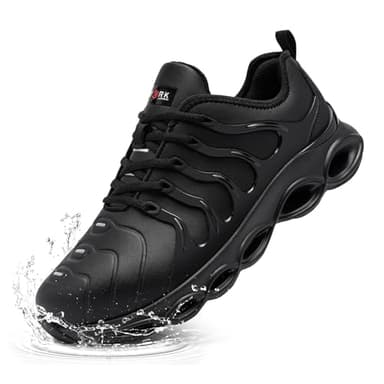 LARNMERN Scarpe Antinfortunistiche Uomo Impermeabile Ammorti Leggere Scarpe Antinfortunistica Scarpe da Lavoro con Punta in Acciaio Comodo Moda Anti-Spacca(Nero Microfibra,42 EU)