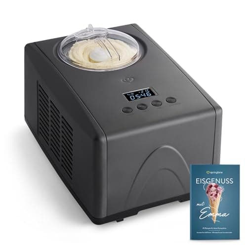SPRINGLANE Gelatiera Emma 1,5 L con compressore autoraffreddante 150 W, in acciaio inossidabile con contenitore per il ghiaccio rimovibile (Antracite, 1.5 L)