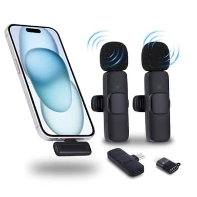 NK Microfono Wireless - Microfono Lavalier Wireless per iPhone/Android/PC/Laptop, Plug&Play, confezione da 2 microfoni per registrazioni Tiktok/Twtch/Youtube/Vlog, Riduzione del Rumore, Senza APP
