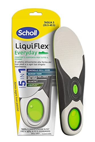 Scholl Liquiflex Everyday, Solette Ortopediche Regolabili Anti-Odore in Memory Foam con Tecnologia 5 in 1 per Tutti i Tipi di Scarpe, Supporto Arco Plantare, Uso Quotidiano, Taglia S (35.5-40.5)