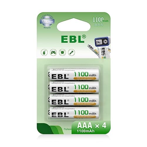 EBL 1.2V AAA Batterie Ricaricabili Durature, Pile Ricaricabili da 1100mAh Ni-MH con 1200 Tech, Confezione da 4 pezzi
