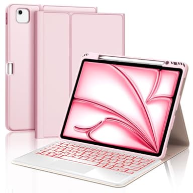 Tastiera per iPad Air 13 (M2 2024/M3 2025) con Touchapd, Bluetooth Magnetica Staccabile, Custodia con Italiano QWERTY Retroilluminate Tastiera per iPad Air 13 Pollici M3 2024/2025, Rosa chiaro