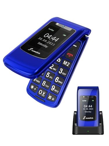 SweetLink F2 Plus Telefono Cellulare per Anziani, Flip Cellulare Anziani con Tasti Grandi, Contatti con Immagini, Base di Ricarica, Volume Alto, Funzione SOS, Doppia SIM,Pantalla 2.4", Blu