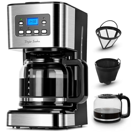 Taylor Swoden Darcy - Macchina da caffè 950W da 12 tazze e capacità da 1.5L con filtro riutilizzabile e base con mantenimento caldo, sistema antigoccia, timer e BPA FREE