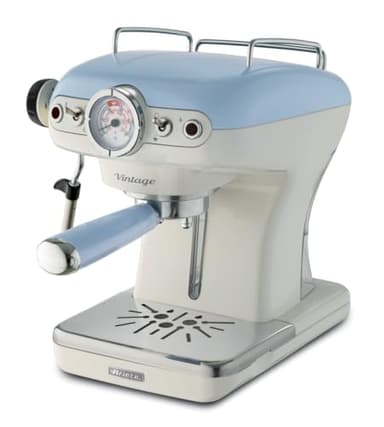 Ariete 1389 Macchina da Caffè Espresso di Design - per Polvere e cialde ESE - filtro 1 e 2 tazze - Montalatte - 850 Watt - Linea Vintage - Celeste