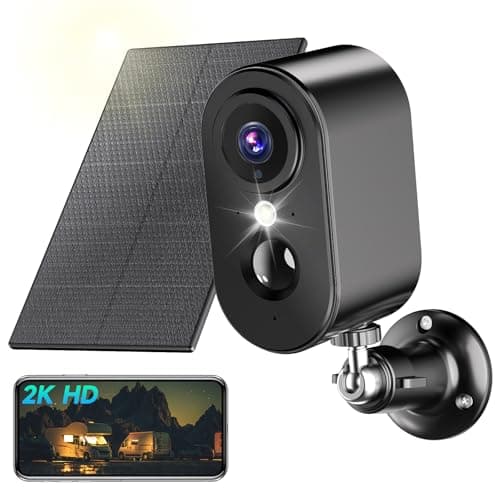 PESAIR 2K Telecamera di sorveglianza WiFi Esterna senza fili Batteria, Telecamera di sorveglianza con pannello solare, visione notturna Colore, Esterno/Interno, PIR Rilevamento Movimento, IP66, Nero