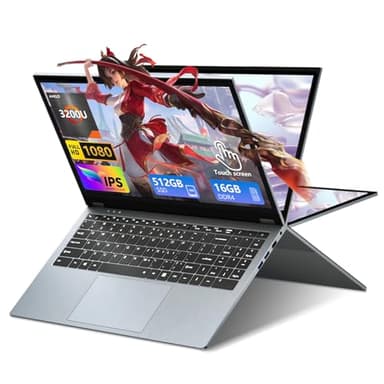 Ekonavi PC Portatile 2 in 1, AMD Ryzen 3 3200U CPU 16 GB RAM 512 GB SSD, Notebook da 15,6 pollici con display 1920x1080, Win11 Pro Laptop, con RJ45, Type-C, USB 3.0 laptop ultra sottile e leggero