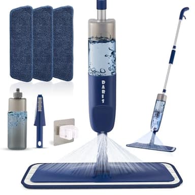 Scopa Lavapavimenti a Spruzzo，Rotazione di 360° Spray Mop Mocio Lavapavimenti con 3 Cuscinetti Riutilizzabili in Microfibra，500ML，Portascope e Raschietto per la pulizia dei pavimenti e finestre