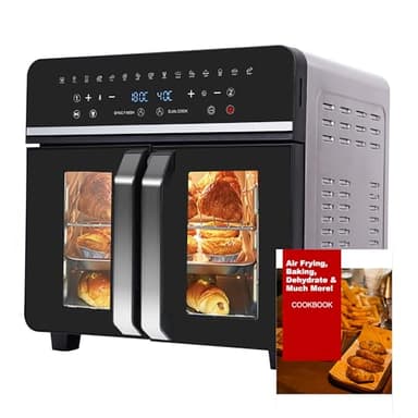Mini Forno ad Aria 23 Litri, Emphsism Friggitrice ad Aria Doppio Cestello 1800W, Airfryer con LED Touch Screen, 15 Funzioni Preimpostate 11 Accessori e 1 Ricettario