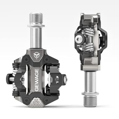 GEWAGE Pedali Klick MTB SPD – Fresati CNC in alluminio, sistema SPD doppia faccia, tensione di sgancio regolabile, compatibili con sistemi SPD, filettatura 9/16", leggeri (365g), ideali per (titanio)