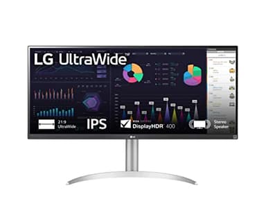LG 34Wq650 Monitor 34 Pollici Ultrawide 21:9 Led Ips Hdr 10, 2560 x 1080, 1Ms, Amd Freesync 100Hz, Audio Stereo 14W, Hdmi 1.4, Hdcp 2.2, Display Port 1.4, Altezza Regolabile, Bianco, 34 Pollici