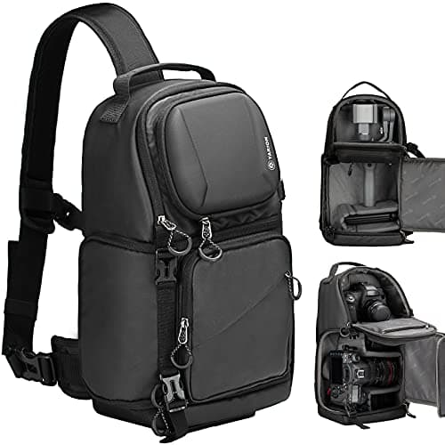 TARION TR-S Borsa a tracolla per fotocamera, Borsa da viaggio impermeabile Borsa fotografica Zaino fotografico Borsa a tracolla per fotocamera con copertura antipioggia (TRS-Nero)