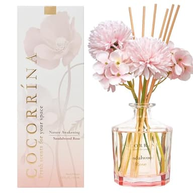 COCORRÍNA Fiore Diffusore Profumo Ambiente con 8 Bastoncini di fragranza 250ml- Sandelholz Rose, Naturale, di Lunga Durata, per la Camera da Letto, L'Ufficio, Il Bagno (Collezione Master)