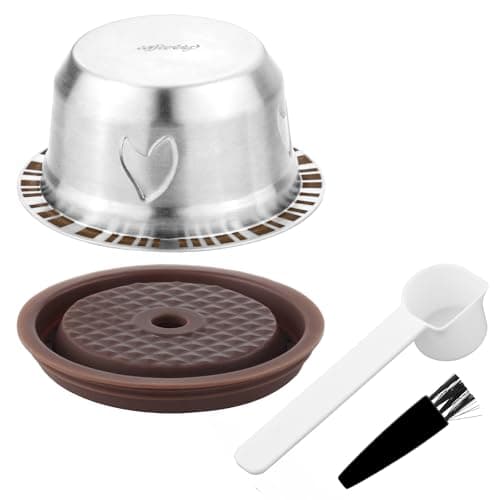 Riutilizzabili Cialde per Nespresso Vertuo, Set Capsule Caffè Ricaricabili in Acciaio Inossidabile 230 ml con 1 Coperchio in Silicone, 1 Cucchiaio, 1 Pennello Accessori Caffè per Nespresso