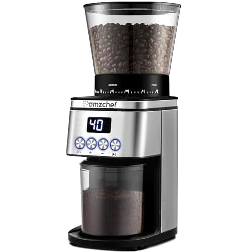AMZCHEF Macina Caffe' Elettrico | Macina Caffe' elettrico Regolabile con 30 Livelli di Macinatura | Macina Caffe' Elettrico per Moka Espresso Professionale | Coffee Grinder con LCD e Timer Digitale
