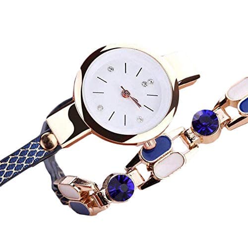 KingbeefLIU Orologio vintage da donna in pelle di serpente con quadrante rotondo analogico al quarzo orologio da polso blu