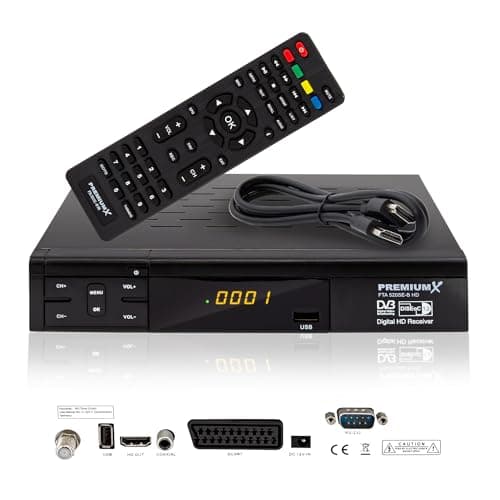 PremiumX Ricevitore satellitare HD 520SE FTA Digital SAT TV Receiver DVB-S2 FullHD HDMI SCART USB lettore multimediale, Astra Hotbird preprogrammato