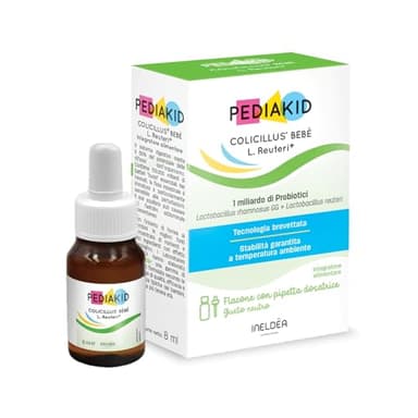 PEDIAKID - Colicillus Bebè L. Reuteri+ - Integratore alimentare ai fermenti lattici - 1 miliardo di fermenti vivi per dose - Riduce il dolore addominale - Gusto neutro - Flacone con pipetta dosatrice