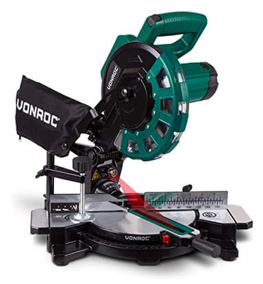 VONROC Troncatrice radiale 1700W, Ø diametro 216mm. Incl. 1 lama, sacchetto di raccolta polvere, chiave a brugola, 2 estensioni da tavolo e morsetto