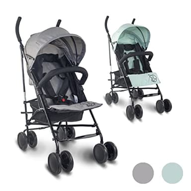 Mobiclinic® kids, Passeggino leggero, Elefant, Marchio europeo, Pieghevole, Schienale reclinabile, 15 kg, Doppio sistema di sicurezza, Ruote rimovibili, Cintura regolabile in 5 punti, Grigio e nero