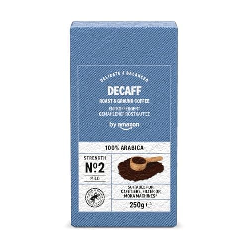 by Amazon Caffè Decaffeinato macinato, tostatura chiara, 1kg, 4 confezioni da 250g - Certificato Rainforest Alliance