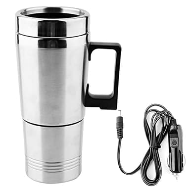 Bollitore Elettrico da Viaggio per Auto, 12V 350ML + 150ML Portatile in Macchina Caffettiera Tea Pot Thermos Riscaldamento Tazza Coperchio