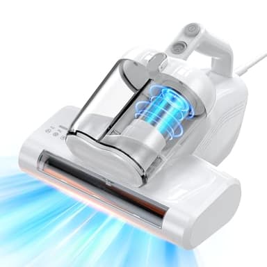 Aspirapolvere per Materassi Battimaterasso con Luce UV-C a 253,7nm 16Kpa Aspirazione Filtro HEPA Riscaldamento Funzione 40000 Rpm/Min Rotazione Aspiratore Antiacaro Rimuove Allergeni 600W Filo Bianco
