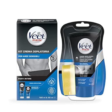 Veet Men Kit Crema Depilatoria per parti Intime 100ml + Veet Men Crema Depilatoria Uomo Sotto la Doccia, Pelli Sensibili 150 ml, Azione Rapida
