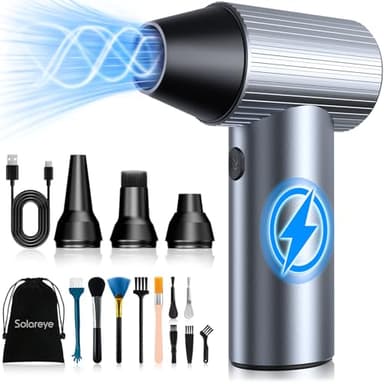 Solareye Soffiatore Aria Compressa, 300000 RPM, 3 Velocità Elettrico Aria Compressa, con Protezione Intelligente, Senza Fili e Ricaricabile, per Pulizia di PC, Tastiera, Auto e Divano