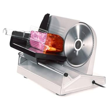 Avilia Affettatrice Elettrica da Casa con corpo in Metallo 150W: con Lama 19cm in acciaio inox, Taglio Preciso 0-15mm, Silenziosa e Sicura - Ideale per Salumi, Carne, Pane