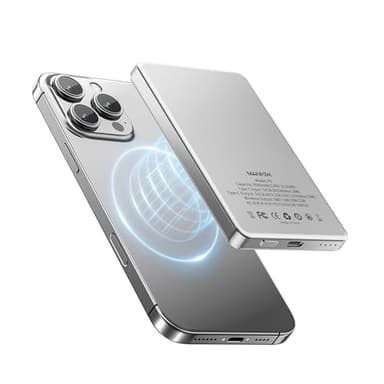 MANKIW Wireless PowerBank Mag-Safe, 5000mAh Mini Magnetico Power Bank con PD 20W Ricarica Veloce, Magnetico Power Bank Compatibile con iPhone 16/15/14/13/12/Mini/Pro/Pro Max una Custodia Mag-Safe