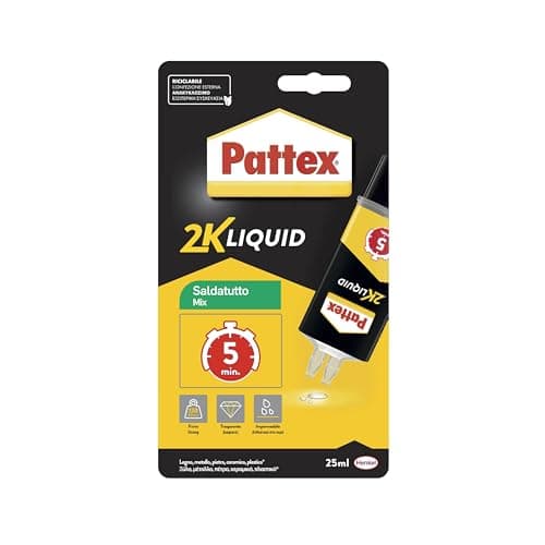 Pattex 2K Liquid Saldatutto Mix 5 minuti, forte colla epossidica bicomponente per plastica a elevata tenuta finale, trasparente, 1x25ml
