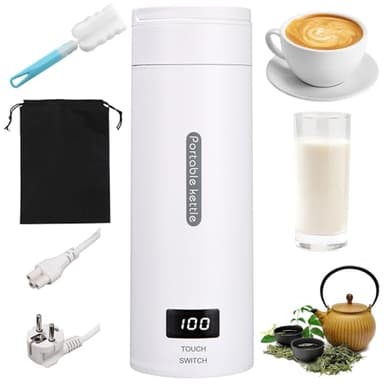 Bollitore Elettrico Da Viaggio, 500ml 3 in 1 Bollitore Elettrico Portatile Mini con Spazzole e sacchetti, Temperatura regolabile, Acciaio Inox 304, Chiusura Automatica per Tè Latte Caffè