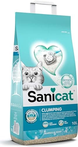 Sanicat - Lettiera per gatti agglomerante al Sapone di Marsiglia | A base di minerali naturali per garantire il controllo dei cattivi odori | Assorbe l'umidità | Formato 10 L