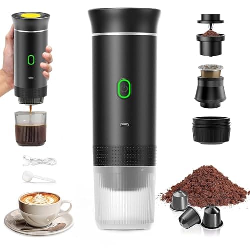 VHV Macchina da caffè portatile da viaggio, riscaldamento rapido 3 in 1, macchina da caffè portatile 12 V, auto-riscaldamento da 4 a 6 minuti, grandi capsule, caffè macinato, per campeggio, ufficio,