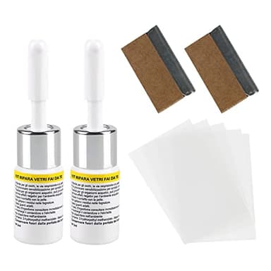Kit Riparazione Crepe Vetro, Kit Riparazione Parabrezza Auto, Kit di Riparazione per Parabrezza, Windshield Crack Repair Kit, Glass Repair Liquido Kit, Finestra Bicchiere Crepa Parabrezza,Bianco,2pc