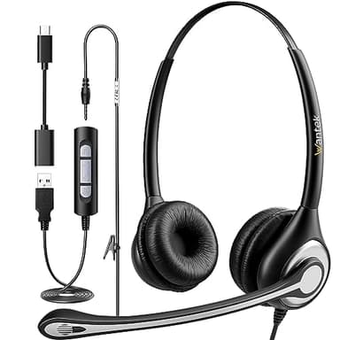 Wantek Cuffie con microfono USB 3,5 mm Jack Tipo C Adattatore Professioanl Cuffie con Cancelling Mic per Call Center Business Online Chat Corsi PC Smartphone MacBook