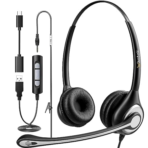 Wantek Cuffie con microfono USB 3,5 mm Jack Tipo C Adattatore Professioanl Cuffie con Cancelling Mic per Call Center Business Online Chat Corsi PC Smartphone MacBook