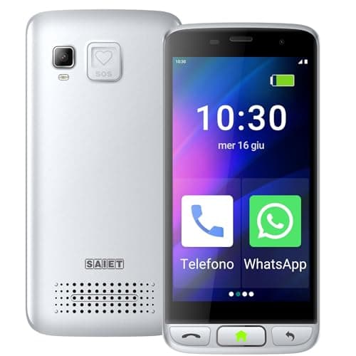 SAIET - Cellulare Smart Senior STS502 Per Anziani 4G e Bluetooth - Tasti e Lettere Grandi - Smartphone con Whatsapp e SOS - Bianco Perla