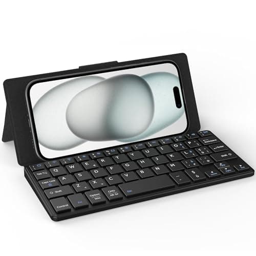 CACOE Tastiera Bluetooth con Supporto, Mini Tastiera per Cellulare, Tastiera Portatile Super Leggero, Pieghevole, A Doppio Canale con Supporto per Smartphone e Altro iOS Android Windows, Nero