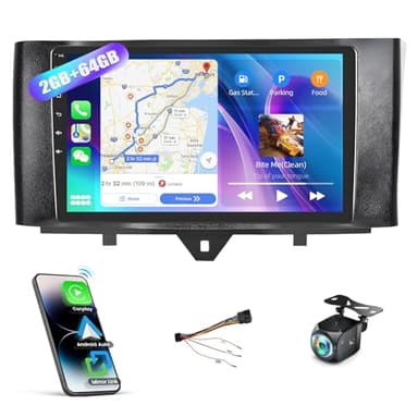 [2G+64G] Android 13 Carplay Autoradio per Mercedes Benz Smart Fortwo 2011-2015 con Senza Fili Android Auto, Radio da 9 Pollici con GPS WiFi Bluetooth FM/RDS Radio Hi-FI SWC 2USB+ AHD Retrocamera