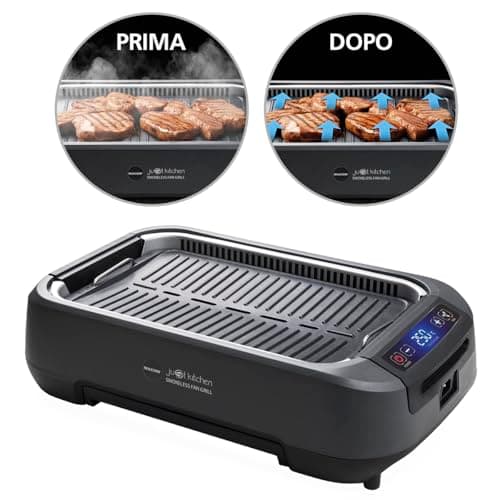MACOM Just Kitchen 849 Smokeless Fan Grill. Indoor/Da casa. Piastra/Griglia Con cappa aspirante integrata e doppio sistema filtrante, Senza Fumo Senza Odori, 1500W