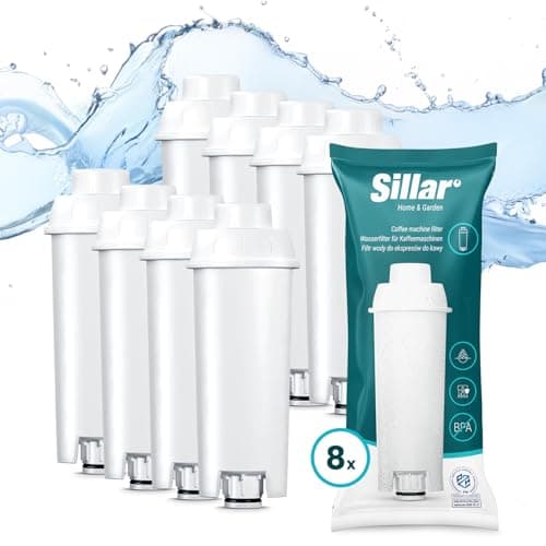 Sillar Set da 8x Filtro Acqua per Macchine da Caffè Delonghi DLSC002, SER3017 & 5513292811 - Compatibile con le Serie ECAM, ESAM, ETAM | Adatto a Dinamica, PimaDonna | Cartucce a Carbone Attivo