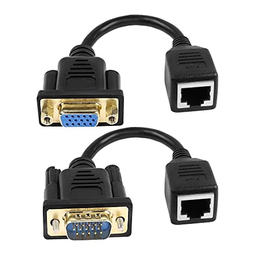 XMSJSIY VGA Extender Over Ethernet Adattatore VGA 15-Pin Maschio/Femmina a RJ45 Cat5e/Cat6 Adattatore Cavo LAN Extender 15m Convertitore per Multimedia Video 16cm - 2PCS