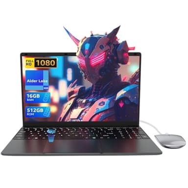 PINSTONE 15,6" Computer portatile - 16 GB di RAM 512 GB SSD, PC portatile Quad Core N95, Supporto per laptop Touch ID, WiFi, BT4.2, retroilluminazione della tastiera, adatto per studenti/aziende