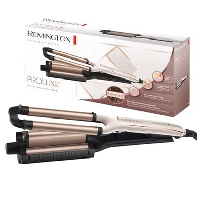 Remington Ferro Arricciacapelli - Vincitore del Magazine test - ProLuxe 4 in 1: onde da spiaggia, onde naturali, onde d'acqua, onde da sirena; Display digitale, Temp. fino a 210° C, Multistyler CI91AW